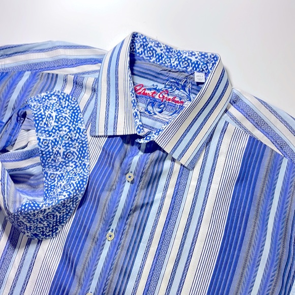 Robert Graham Shirts Robert Graham Mens 2xlt Tall Blue Stripe Geo